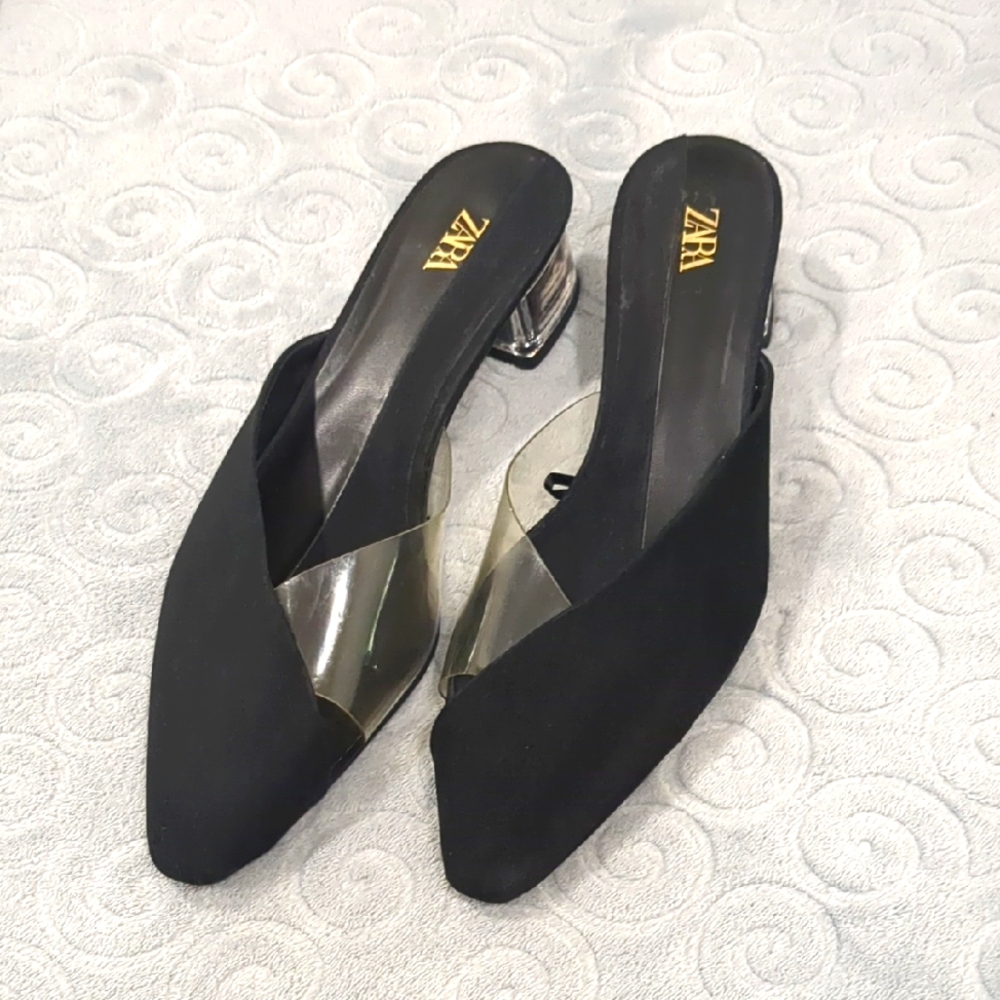 Zara Women's Black Mules with Clear Strap